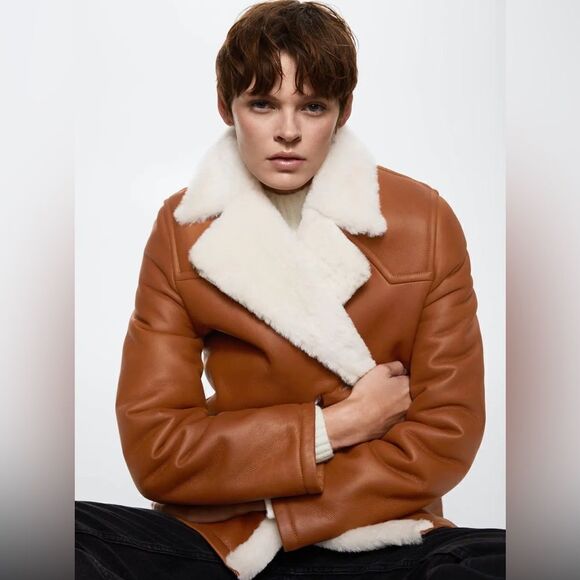 Mango Genuine Leather Shearling Lined Jacket - Picture 7 of 17